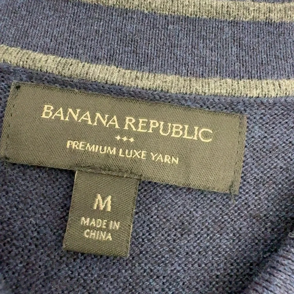 Banana Republic Sweater Mens M Navy Cotton Silk Cashmere Polo Long Sleeve Casual